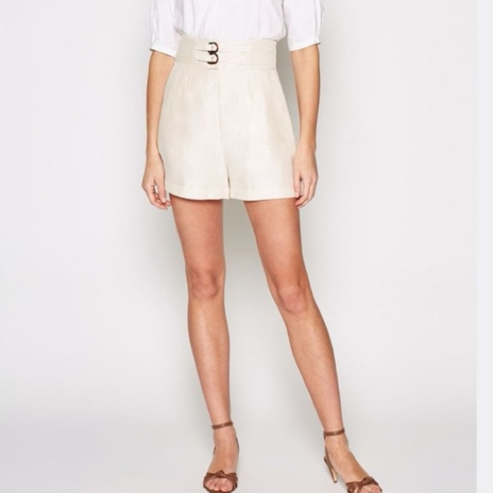Joie NWT Women's Brenten High Waist Shorts in Cream Froth buckle details